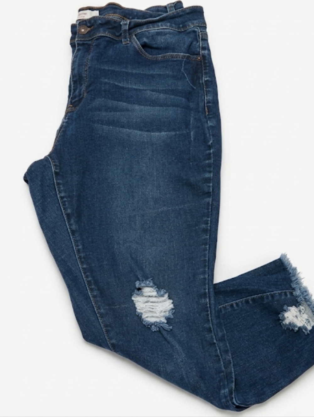 Women's Size 18 Dark Blue Distressed Cropped Ankle Jeans Plus Size - Picture 4 of 5